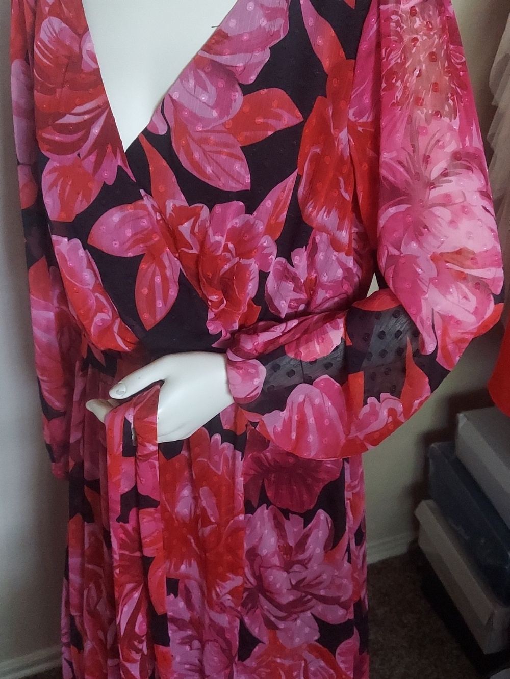 V-Neck Floral Wrap Maxi Dress in Wine Multi - Picture 7 of 10